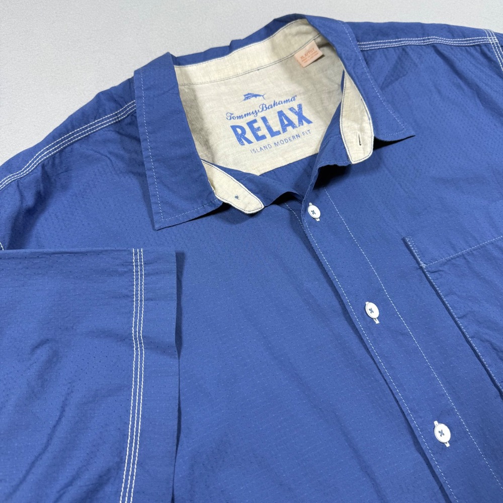 Tommy Bahama Button Down Mens XL Blue Relax Island Modern Fit Dobby Excellent